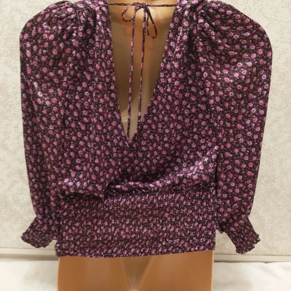 Leyden Women's Smocked Black And Purple Floral Blouse